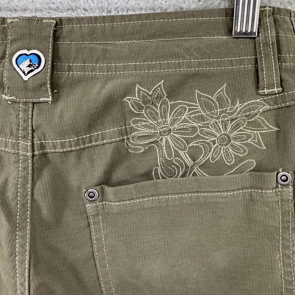 Y2K Kuhl Crop Pants Women 2 Green Pockets Drawstring Low Rise Embroidered - Picture 9 of 16